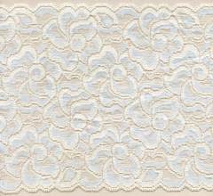 Cream and Light Blue Green 6 3/4 inch wide cross dyed stretch lace trim