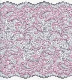 Pink and Gray 8 3/4" inch wide stretch lace trim